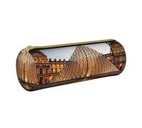 MMSJSBVY Louvre Museum in Paris Cylinder Pencil Storage Bag, Leather Pencil Pouch, Lovely Large Capacity, Suitable for Students Office Travel Make-Up Brush Storage with Zip