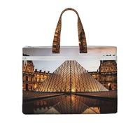 MMSJSBVY Louvre Museum In Paris Stylish Canvas Document Bag, Large Capacity Tote With Dual Zipper Pockets For Commuting And Study