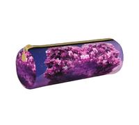 MMSJSBVY Love Heart Shape Maple Tree Cylinder Pencil Storage Bag, Leather Pencil Pouch, Lovely Large Capacity, Suitable for Students Office Travel Make-Up Brush Storage with Zip