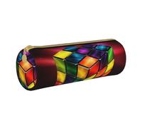 MMSJSBVY Magic Cube â€‹Puzzle Cylinder Pencil Storage Bag, Leather Pencil Pouch, Lovely Large Capacity, Suitable for Students Office Travel Make-Up Brush Storage with Zip
