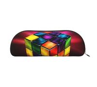 MMSJSBVY Magic Cube â€‹Puzzle Leather Pencil Pouch - Half Round Organizer with Zipper for Pens, Cosmetics and Travel
