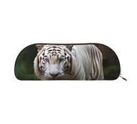 MMSJSBVY Majestic White Bengal Tiger Leather Pencil Pouch - Half Round Organizer with Zipper for Pens, Cosmetics and Travel