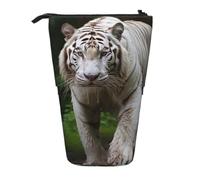 MMSJSBVY Majestic White Bengal Tiger Retractable Pencil Case Standing Pencil Pouch Oxford Cloth Pen Organizer Zipper Stationery Bag for School Office
