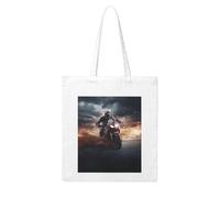 MMSJSBVY Man Ride A Motorcycle Canvas Tote Bag, Large Canvas Handbag With Double-Sided Heat Transfer Print For Shopping Travel Work Gifts
