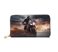 MMSJSBVY Man Ride A Motorcycle Women's Wallet, Leather Wallet with Zip, Long Clutch Bag