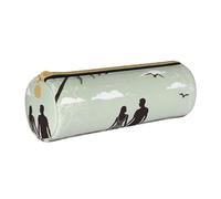 MMSJSBVY Married Couple Walking On The Beach Cylinder Pencil Storage Bag, Leather Pencil Pouch, Lovely Large Capacity, Suitable for Students Office Travel Make-Up Brush Storage with Zip