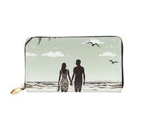 MMSJSBVY Married Couple Walking On The Beach Women's Wallet, Leather Wallet with Zip, Long Clutch Bag