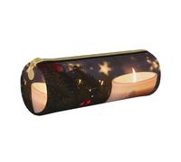 MMSJSBVY Merry Christmas Candle Cylinder Pencil Storage Bag, Leather Pencil Pouch, Lovely Large Capacity, Suitable for Students Office Travel Make-Up Brush Storage with Zip
