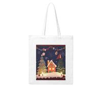 MMSJSBVY Merry Christmas Picture Canvas Tote Bag, Large Canvas Handbag With Double-Sided Heat Transfer Print For Shopping Travel Work Gifts