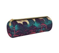 MMSJSBVY Miami Cylinder Pencil Storage Bag, Leather Pencil Pouch, Lovely Large Capacity, Suitable for Students Office Travel Make-Up Brush Storage with Zip