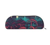 MMSJSBVY Miami Leather Pencil Pouch - Half Round Organizer with Zipper for Pens, Cosmetics and Travel