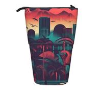 MMSJSBVY Miami Retractable Pencil Case Standing Pencil Pouch Oxford Cloth Pen Organizer Zipper Stationery Bag for School Office