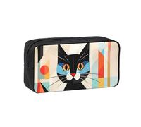 MMSJSBVY Mid-Century Modern Art Cat Large Capacity Pencil Case, Oxford Fabric Stationery Organizer with Smooth Zipper for School Office Travel