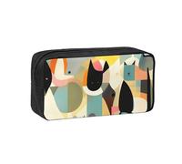 MMSJSBVY Mid-Century Modern Art Cat Large Capacity Pencil Case, Oxford Fabric Stationery Organizer with Smooth Zipper for School Office Travel