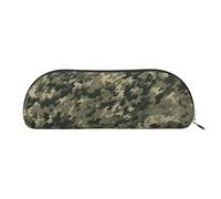 MMSJSBVY Military Woods Camouflage Leather Pencil Pouch - Half Round Organizer with Zipper for Pens, Cosmetics and Travel