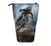 MMSJSBVY Mountain Bike Tournament Retractable Pencil Case Standing Pencil Pouch Oxford Cloth Pen Organizer Zipper Stationery Bag for School Office