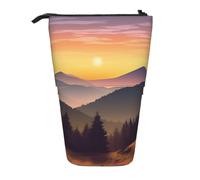 MMSJSBVY Mountain Sunset Landscape Retractable Pencil Case Standing Pencil Pouch Oxford Cloth Pen Organizer Zipper Stationery Bag for School Office