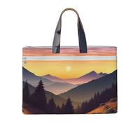 MMSJSBVY Mountain Sunset Landscape Stylish Canvas Document Bag, Large Capacity Tote With Dual Zipper Pockets For Commuting And Study