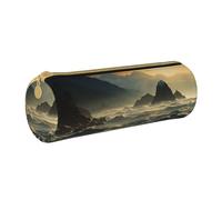 MMSJSBVY Mountains Meet The Sea Cylinder Pencil Storage Bag, Leather Pencil Pouch, Lovely Large Capacity, Suitable for Students Office Travel Make-Up Brush Storage with Zip