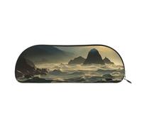 MMSJSBVY Mountains Meet The Sea Leather Pencil Pouch - Half Round Organizer with Zipper for Pens, Cosmetics and Travel
