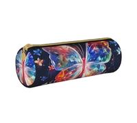MMSJSBVY Musica Butterfly Cylinder Pencil Storage Bag, Leather Pencil Pouch, Lovely Large Capacity, Suitable for Students Office Travel Make-Up Brush Storage with Zip