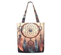 MMSJSBVY Native American Dream Catcher Canvas Shoulder Tote Bag, Lightweight Polyester Shopping Tote, Reusable Daily Handbag For Work, School And Grocery