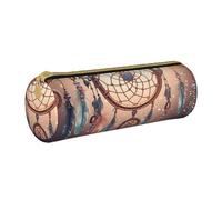 MMSJSBVY Native American Dream Catcher Cylinder Pencil Storage Bag, Leather Pencil Pouch, Lovely Large Capacity, Suitable for Students Office Travel Make-Up Brush Storage with Zip