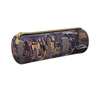 MMSJSBVY New York City Cylinder Pencil Storage Bag, Leather Pencil Pouch, Lovely Large Capacity, Suitable for Students Office Travel Make-Up Brush Storage with Zip