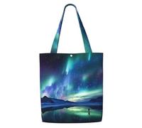 MMSJSBVY Northern Lights Canvas Shoulder Tote Bag, Lightweight Polyester Shopping Tote, Reusable Daily Handbag For Work, School And Grocery