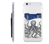 MMSJSBVY Ocean Octopus Sketch Mobile Phone Case Card Holder - Adhesive Pu Leather Id Case for The Back of Most Smartphones