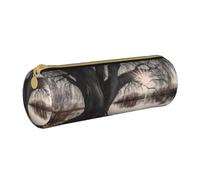 MMSJSBVY Old Tree by Lake Cylinder Pencil Storage Bag, Leather Pencil Pouch, Lovely Large Capacity, Suitable for Students Office Travel Make-Up Brush Storage with Zip