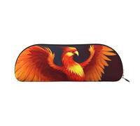 MMSJSBVY Orange Red Phoenix Leather Pencil Pouch - Half Round Organizer with Zipper for Pens, Cosmetics and Travel