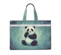MMSJSBVY Panda Pattern Stylish Canvas Document Bag, Large Capacity Tote With Dual Zipper Pockets For Commuting And Study