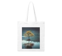 MMSJSBVY Peaceful Lake And A Tree Canvas Tote Bag, Large Canvas Handbag With Double-Sided Heat Transfer Print For Shopping Travel Work Gifts