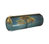 MMSJSBVY Peaceful Lake and A Tree Cylinder Pencil Storage Bag, Leather Pencil Pouch, Lovely Large Capacity, Suitable for Students Office Travel Make-Up Brush Storage with Zip