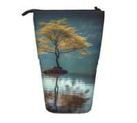 MMSJSBVY Peaceful Lake and A Tree Retractable Pencil Case Standing Pencil Pouch Oxford Cloth Pen Organizer Zipper Stationery Bag for School Office