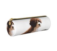 MMSJSBVY Pet Dog Cylinder Pencil Storage Bag, Leather Pencil Pouch, Lovely Large Capacity, Suitable for Students Office Travel Make-Up Brush Storage with Zip