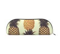 MMSJSBVY Pineapple2 Leather Pencil Pouch - Half Round Organizer with Zipper for Pens, Cosmetics and Travel
