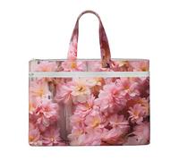 MMSJSBVY Pink Floral Wood Stylish Canvas Document Bag, Large Capacity Tote With Dual Zipper Pockets For Commuting And Study