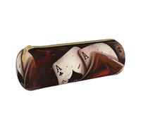 MMSJSBVY Playing Cards Cylinder Pencil Storage Bag, Leather Pencil Pouch, Lovely Large Capacity, Suitable for Students Office Travel Make-Up Brush Storage with Zip