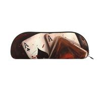 MMSJSBVY Playing Cards Leather Pencil Pouch - Half Round Organizer with Zipper for Pens, Cosmetics and Travel