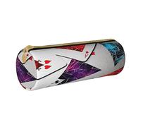 MMSJSBVY Polygonal Playing Cards Cylinder Pencil Storage Bag, Leather Pencil Pouch, Lovely Large Capacity, Suitable for Students Office Travel Make-Up Brush Storage with Zip