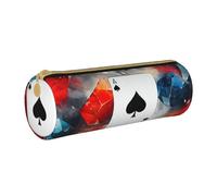 MMSJSBVY Polygonal Playing Cards Cylinder Pencil Storage Bag, Leather Pencil Pouch, Lovely Large Capacity, Suitable for Students Office Travel Make-Up Brush Storage with Zip