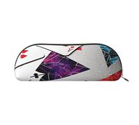 MMSJSBVY Polygonal Playing Cards Leather Pencil Pouch - Half Round Organizer with Zipper for Pens, Cosmetics and Travel