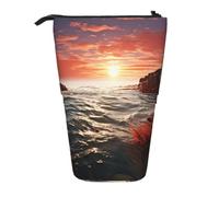 MMSJSBVY Red Beach Reef Retractable Pencil Case Standing Pencil Pouch Oxford Cloth Pen Organizer Zipper Stationery Bag for School Office