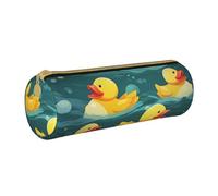 MMSJSBVY Rubber Ducks Cylinder Pencil Storage Bag, Leather Pencil Pouch, Lovely Large Capacity, Suitable for Students Office Travel Make-Up Brush Storage with Zip