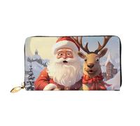 MMSJSBVY Santa Claus and Reindeer Women's Wallet, Leather Wallet with Zip, Long Clutch Bag