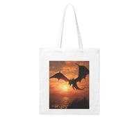 MMSJSBVY Sea Sunset Flying Dragon Canvas Tote Bag, Large Canvas Handbag With Double-Sided Heat Transfer Print For Shopping Travel Work Gifts