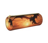 MMSJSBVY Sea Sunset Flying Dragon Cylinder Pencil Storage Bag, Leather Pencil Pouch, Lovely Large Capacity, Suitable for Students Office Travel Make-Up Brush Storage with Zip