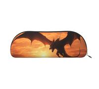 MMSJSBVY Sea Sunset Flying Dragon Leather Pencil Pouch - Half Round Organizer with Zipper for Pens, Cosmetics and Travel